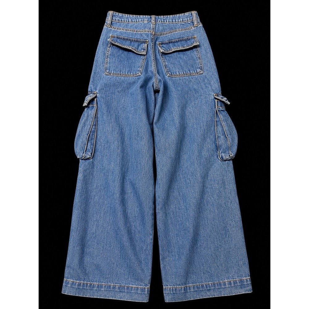 Y2K Cargo Wide Leg Oversized Jeans Streetwear Utility Baggy Denim Womens Size 2 - Picture 5 of 6